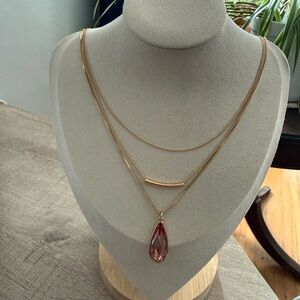 NWT Nine West Multirow Necklace with Pink Teardrop Pendant